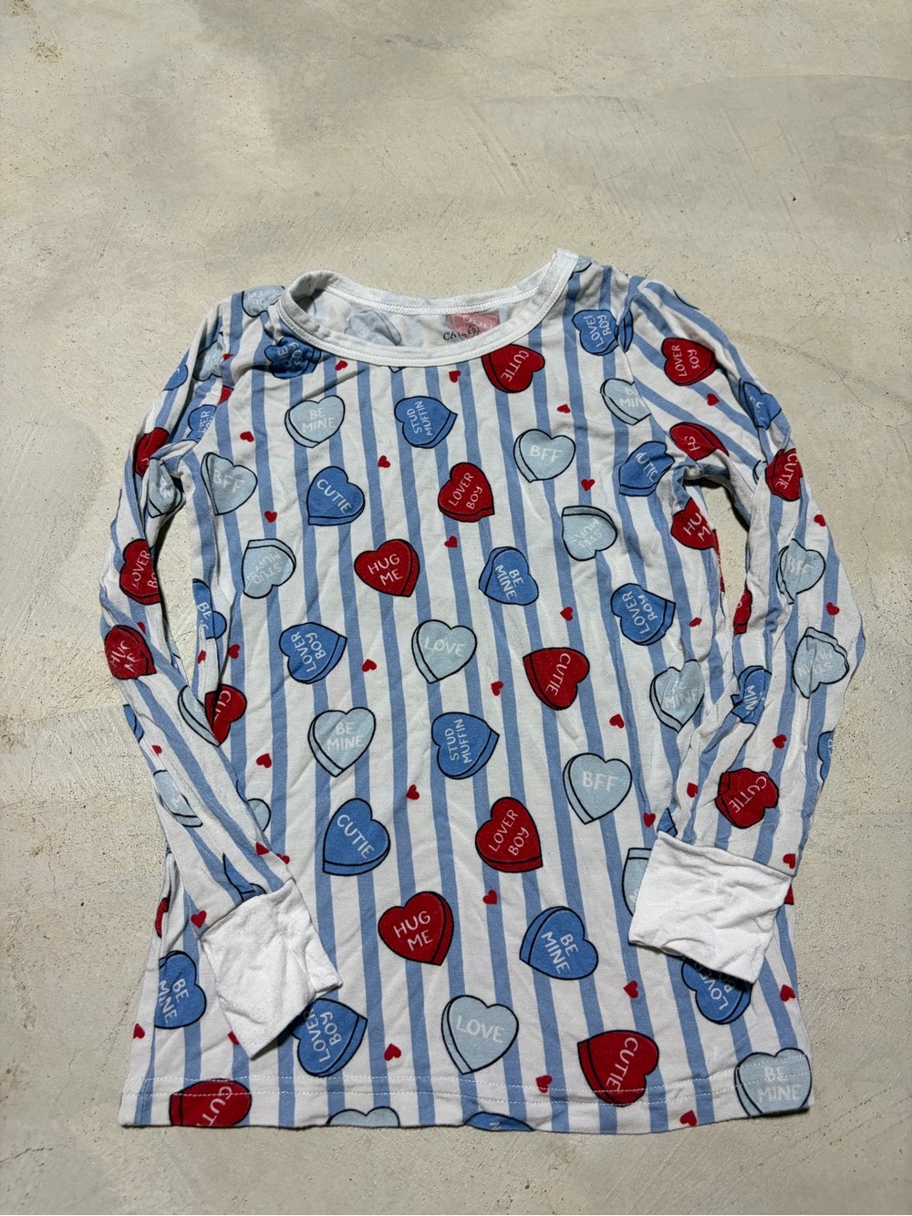 Caden lane Kids Heart Conversation Stripe Pajama Top Blue & Red 5/6
